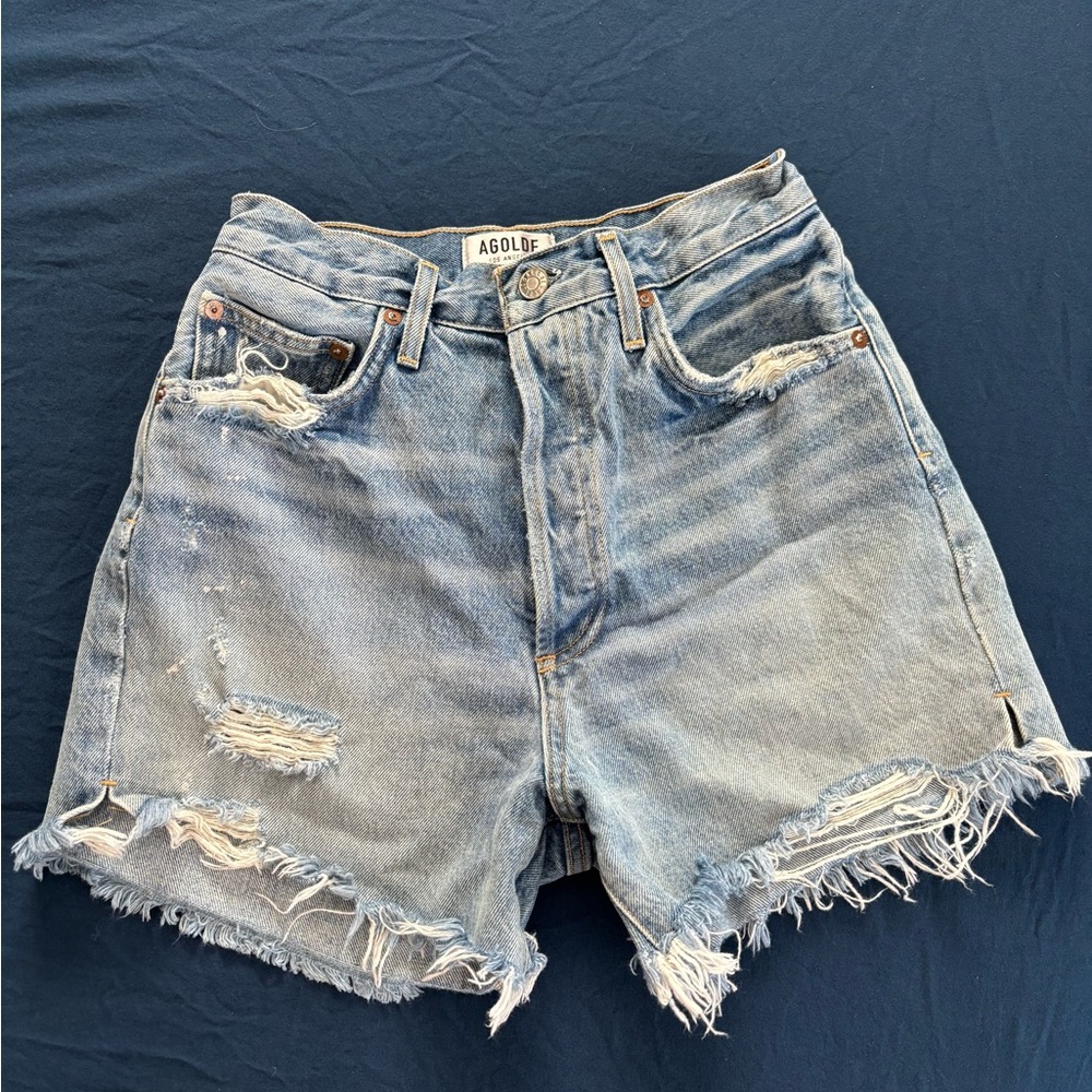 Agolde Faded Light Blue Distressed Denim Cutoff Shorts